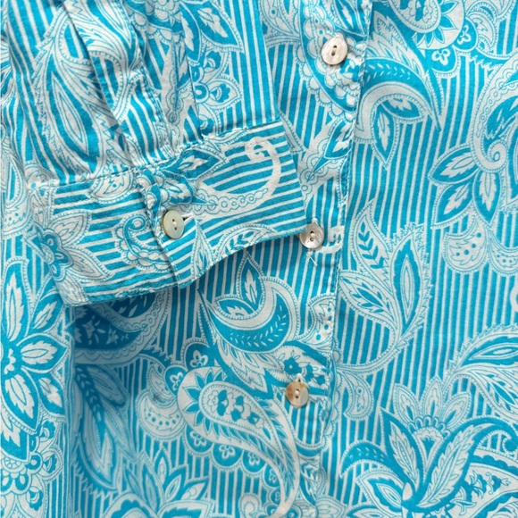 Chico's Turquoise and White Patterned Top L‎ - Picture 3 of 7